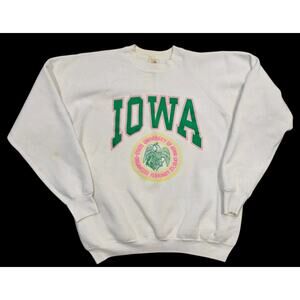 Vtg University Of Iowa Sweatshirt Pullover Crewneck 90s FOTL USA White Adult XL